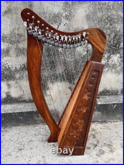 15 Metal Strings Irish Lyre Harp Rosewood Hand Engraved Lyre Harp Free Hard Case