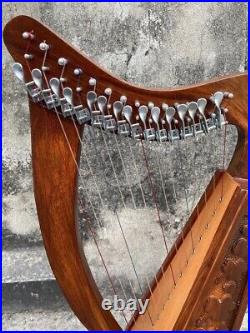 15 Metal Strings Irish Lyre Harp Rosewood Hand Engraved Lyre Harp Free Hard Case