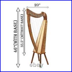 Irish Lyre Harp Rosewood 22 Metal String Hand Engraved Harp Lyre With Hard Case