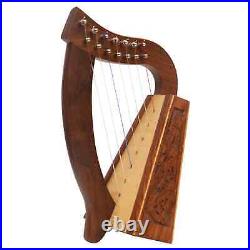 Irish Lyre Harp Rosewood 7 String Hand Engraved King David Harp Lyre & Hard Case