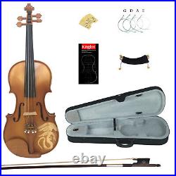 Kinglos Full Size 4/4 Carved Solid Wood Student Violin Kit for Beginners Kids