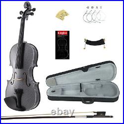 Kinglos Full Size 4/4 Colored Ebony Fitted Solid Wood Violin Kit Black White