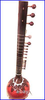 Sitar Shri Ravi Shankar Style Designer Tun Wood Free String Mizrab Fiber Case