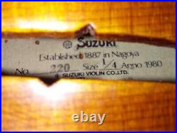 Suzuki Violin 1980 no. 220 1/4 Nagoya Japan With Hard Case